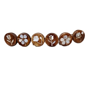 Vintage wood cabinet knobs with shell inlay wooden door knobs and pulls/cabinet knobs/ wooden kitchen knobs