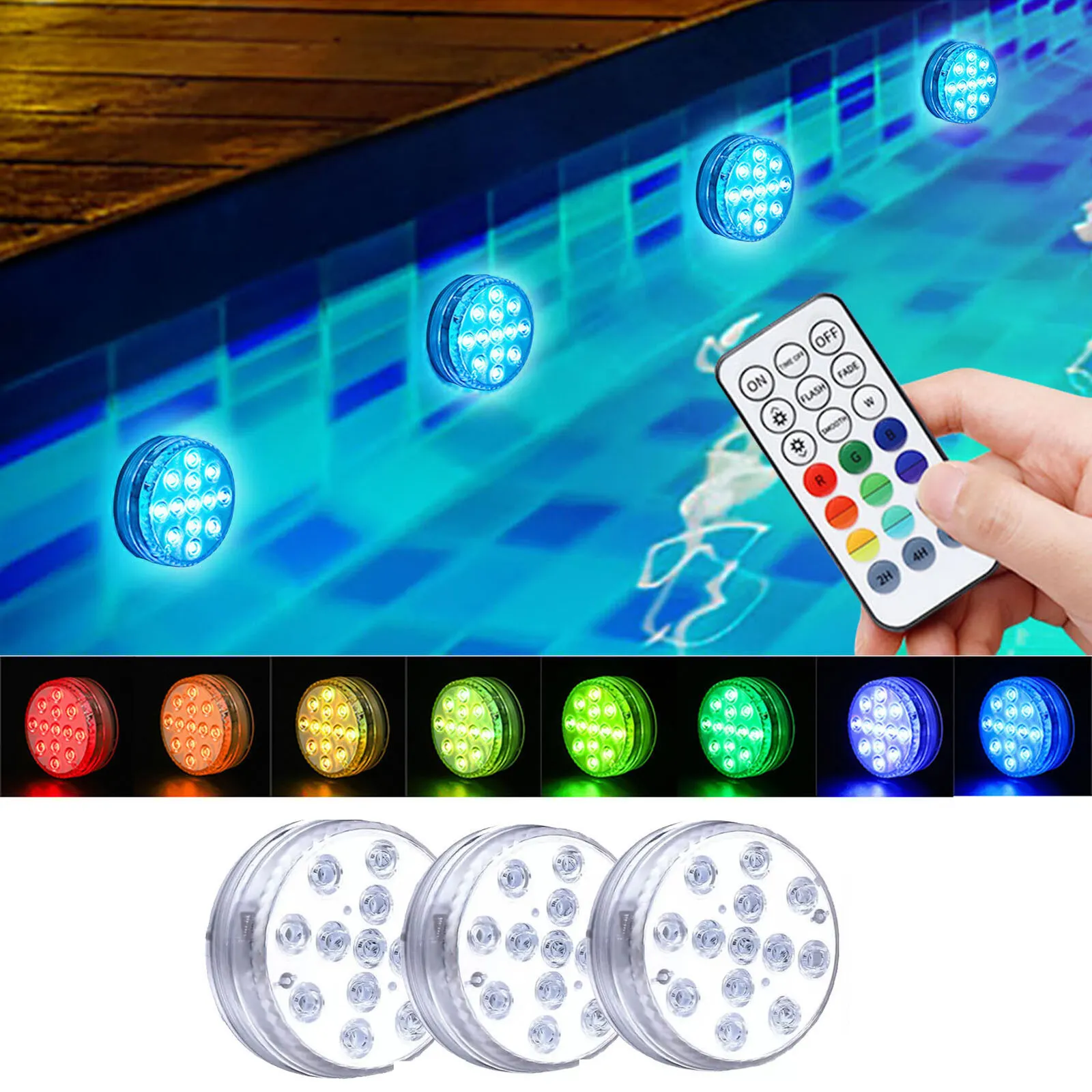 OEM Underwater LED Lights IP68 Submersible Waterproof LED Pool Light Remote RGB Colorful Underwater Swimming LED Pool Light