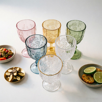 Verre à pied vintage en verre gaufré floral coloré pour mariage, fête, bar à domicile, eau, jus, et autres boissons