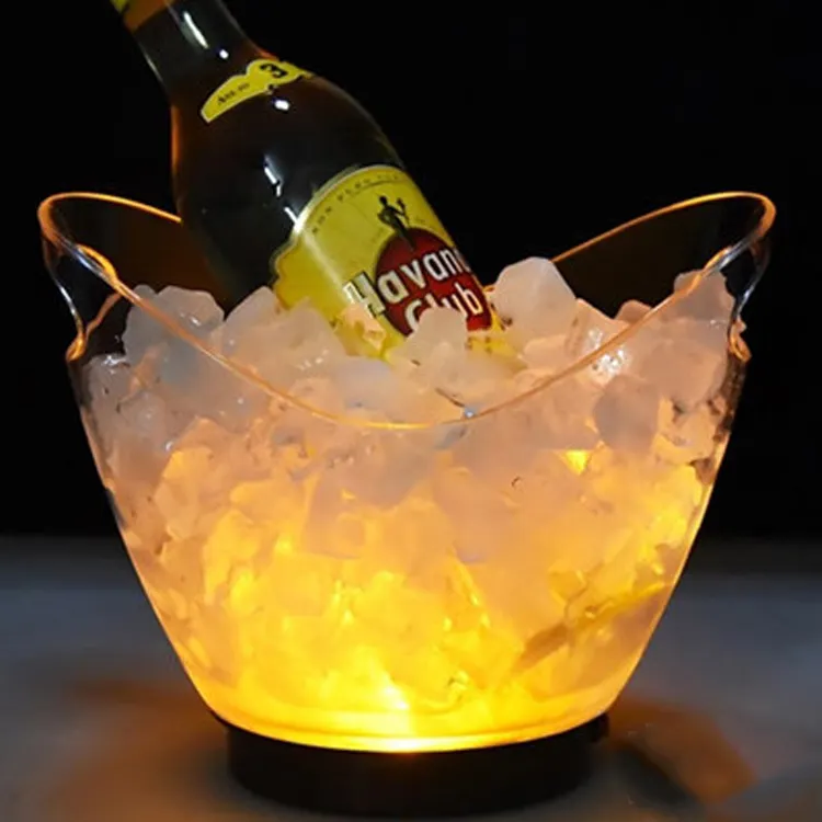 Светодиодное ведро для льда, многоразная емкость, акриловый пластиковый прозрачный овальной формы, светодиодный мигающий винный ведро для напитков