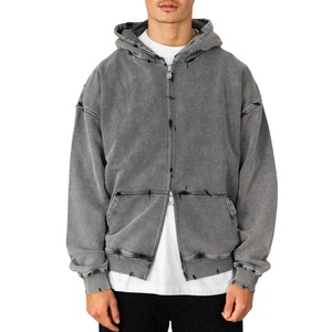 Vintage Acid Wash 420 GSM Hoodie Übergroßer Distressed Blanko Reißverschluss Streetwear Hoodie für Herren - Product Image 1