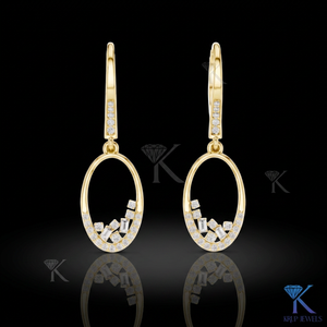 Lab Grown CVD <b>Diamond</b> Filled Drop <b>Earrings</b> Baguette Accent Lever Back 14K/18K Solid Gold Trendy Fine Women's Luxury Wedding - Product Image 1