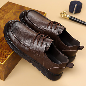 Genuine Leather Men's Casual <b>Shoes</b> Round Toe Lace-up Soft Sole Retro Walking <b>Style</b> <b>Shoes</b> - Product Image 4