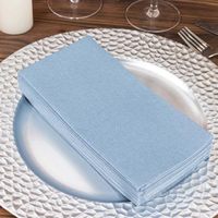 Serviettes en papier Airlaid bleues effet lin imprimées avec logo personnalisé, 1 pli, poids lourd, jetables, pliage 8 volets, luxe hôtelier