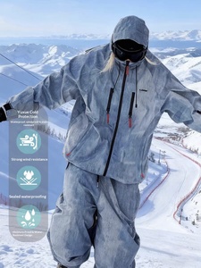 Combinaison de ski Topgear en denim bleu <span class=keywords><strong>à</strong></span> capuche et fermeture éclair pour femme et homme, collection automne-hiver 2025, coupe-vent, imperméable, chaude, pour snowboard simple/double - Product Image 2