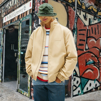 Blouson coupe-vent beige personnalisé pour homme, tissé, laminé, zippé, col montant, léger, style streetwear