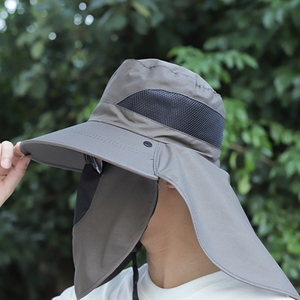 Chapeau de soleil pour activités de plein air (surf, randonnée, camping, plage), chapeau de pêcheur avec masque facial et protection de nuque, chapeau à large bord type baril - Product Image 3