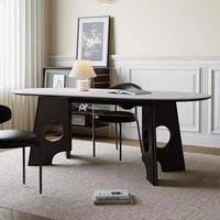 Table à manger en bois massif noir, style rétro français, table à manger italienne, style rétro chinois, ensemble de table à manger en dalle de roche blanche