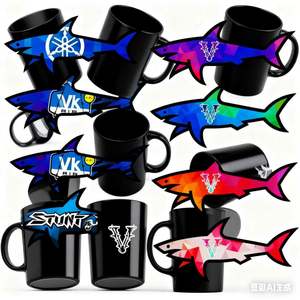 Autocollant Écologique en PVC Imprimé UV Étanche Motif Requin Dessin Animé Décorations de Vacances Tendance Juillet Gertrude CP - Product Image 3