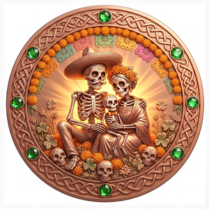 Pièce de collection artistique en cuivre fin .999 de 1 oz, imprimée UV, motif Squelette Famille, Commémorative Dia De Los Muertos Memento Mori, Héritage <span class=keywords><strong>Mexicain</strong></span> - Product Image 1