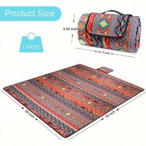 Alfombra de Picnic Plegable Impermeable de Poliéster y Algodón de Estilo Bohemio, Diseño Personalizado, para Acampar al Aire Libre, Playa o Jardín - Product Image 2