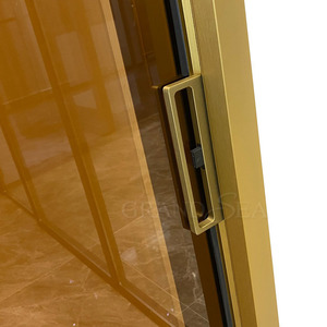 <span class=keywords><strong>Porte</strong></span> <span class=keywords><strong>coulissante</strong></span> moderne en verre et aluminium à trois rails automatiques dorée - Product Image 4
