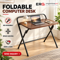Bureau d'ordinateur pliable avec structure en métal et plateau en imitation bois pour la maison, l'étude et les petits bureaux