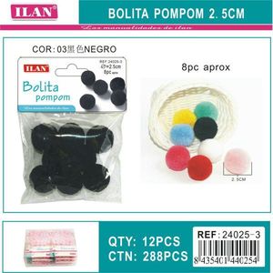 Pompon Ilan Bolita 2,5 cm in Lana Nera per Decorazioni Artigianali - Product Image 1
