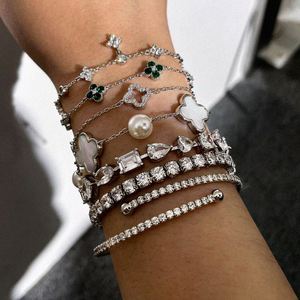Spring Blossom Four-leaf Clover Bracelet S925 Silver Link Chain 5A Zirconia Stone Fine Fashion Jewelry <b>Charm</b> <b>Bangle</b> & Bracelets - Product Image 2