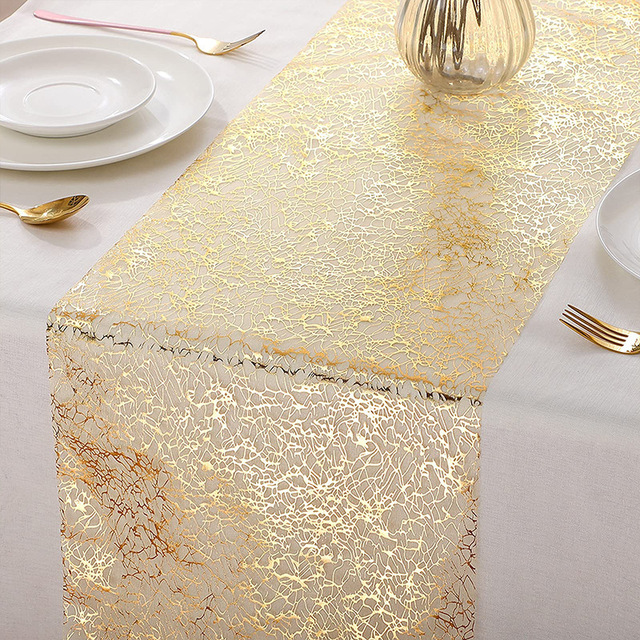 DAMAI Metallic Glitter Table Runner Dining Rectangular Polyester Table Runner for Wedding Golden Hot Stamping Table Runner