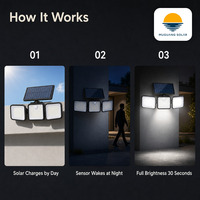 Lampe murale solaire pour patio et jardin, à panneau plat, 3 têtes, 400LM, 180 LED, capteur PIR, contrôle de la lumière, IP65, étanche, ABS, montage mural