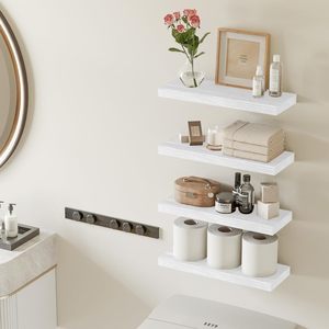 <span class=keywords><strong>Étagère</strong></span>s murales flottantes blanches 15,8 pouces, ensemble de 4 <span class=keywords><strong>étagère</strong></span>s murales en <span class=keywords><strong>bois</strong></span> rustique, décoration murale pour salle de bain, salon, chambre, <span class=keywords><strong>cuisine</strong></span> - Product Image 4