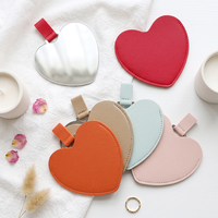 Miroir de Maquillage Portable Mini Cœur, Miroir de Sac à Main en Cuir PU