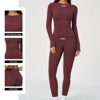 TZ8519-12 Nouveaux ensembles de yoga 2 pièces brossés pour femmes avec haut à manches longues et leggings taille haute sculptants et rehausseurs de fessiers