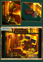 Hamaileon Holz DIY Mini Zaubererladen Puppenhaus Warmes LED-Licht Eule Besenstiel 3D Handgemachtes Puzzle Buchständer Geschenk für Erwachsene