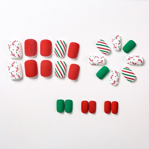 24 Uds <span class=keywords><strong>uñas</strong></span> postizas navideñas con lazo mariposa diamantes de imitación decorados prensa cuadrada corta en las <span class=keywords><strong>uñas</strong></span> DIY puntas de manicura falsas francesas - Product Image 4
