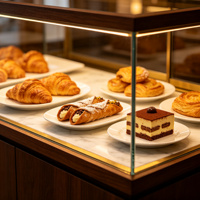 Gebogene Acryl-LED-beleuchtete Bäckerei-Vitrine, Komplette Bäckerei-Einrichtung, Gewerbliche Raumtemperatur-Brot- und Kuchenvitrine nach Maß