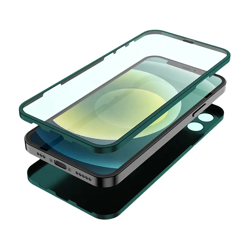 360 tam koruma cam + kılıf 360 tam manyetik adsorpsiyon telefon kılıfı için temperli cam kapak iPhone 12