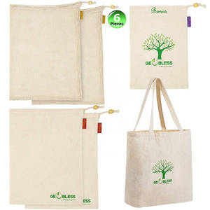 Reusable Produce Bags GOTS Certified Organic Cotton Muslin <strong>Net</strong> <strong>Mesh</strong> and Eco-Friendly Canvas Tote Bag - Product Image 1
