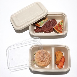 Disposable Biodegradable 2 3 Compartment Takeout Bento Meal Lunch Food Container Packaging Sugarcane Bagasse Box with Lid