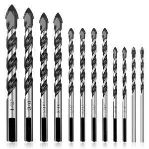 Dyrecelve Masonry <b>Drill</b> <b>Bit</b> Set 12Pcs Carbide Tip Inch Size For Concrete Brick Tile Wood Metal - Product Image 2