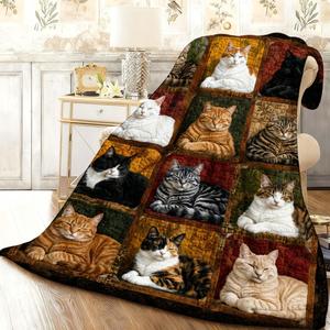 Pink Floral <b>Cat</b> Collection Flannel Blanket Throw Blanket Nap Blanket Fade Resistant Lightweight for Home Office Nap Custom Print - Product Image 2