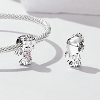 Breloque de mariée en dessin animé plaqué argent avec cristaux roses, bijoux de mariage pour femmes, pendentif mignon en alliage