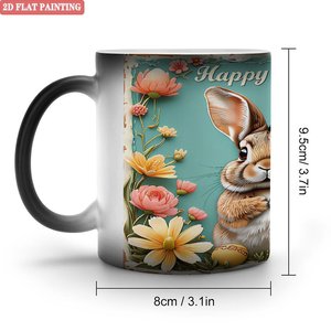 Magic Gift <b>Mug</b> Frosted Black 11oz Ceramic Heat Activated Cup <b>Easter</b> Bunny Flower Design - Product Image 1