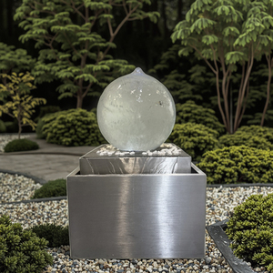 Fábrica nuevo diseño 23 pulgadas acrílico esfera hueca bola fuente de agua bola <span class=keywords><strong>cascada</strong></span> con luz Led RGB para decoración de jardín - Product Image 5