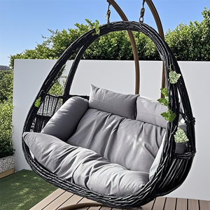 Ghế Đôi Lớn mây rỗng trứng đu wicker dày, kim loại đứng 2 người Patio phòng chờ với đệm (đứng không bao gồm) - Product Image 2