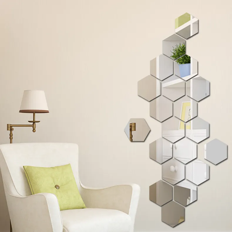 Hexagonal Stylish living room,TV background home decoration 3d mirror wall sticker