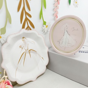 DAMAI Décoration de mariage, fournitures pour la fête nuptiale, blanc et rose avec assiette en forme de mariée, vaisselle jetable, gobelets en papier, serviettes - Product Image 2