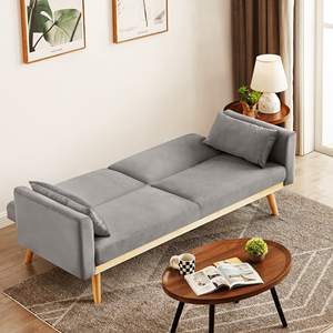 Sofá Moderno Tapizado Convertible en Cama, Sofá Cama de Terciopelo con Armazón de Madera para el Hogar - Gris - Product Image 5