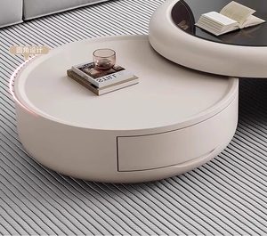 <span class=keywords><strong>Table</strong></span> <span class=keywords><strong>basse</strong></span> ronde de style crème pour appartement, avec plateau en verre, simple et abordable, avec rangement, en promotion - Product Image 3