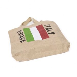 Sacs en jute et chanvre personnalisés en gros, réutilisables, imprimés avec la drapeau national italien, pour le shopping - Product Image 4