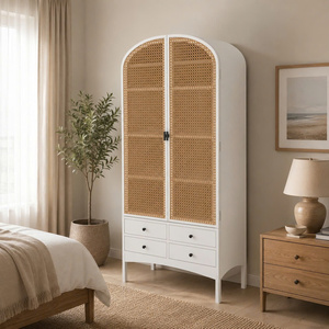 Armario de Madera con Puertas y Cajones de Mimbre, Ecológico, de Alta Calidad, Moderno, Guardarropa Blanco de Ratán - Product Image 6