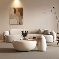 Modernes Skulpturales TUOCHEN Ausziehbares Couchtisch-Set Creme Matt Runde Basis Kunststoff-Oberfläche Kieselsteinförmige Seitenstütze