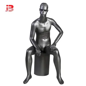 Commercio all'ingrosso di vendita calda realistico pieno di sesso maschile corpo torso display in fibra di vetro seduta nero mannequin in cina