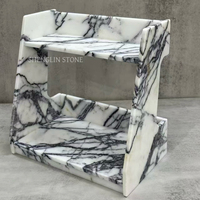 Support de rangement opulent à 2 niveaux en pierre naturelle pour comptoir, organisateur en marbre et onyx pour la décoration de table de salle de bain et de vanité - Vente en gros