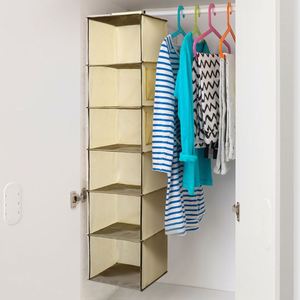 Factory <b>6</b>-Shelf Multi-Bin Fabric Storage Bags Foldable Hanging Rack Shirt Organizer Wardrobe Storage Without <b>Drawer</b> - Product Image 1