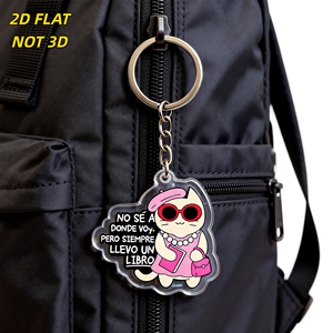 Llavero de acrílico con diseño de gato y cita en español: No sé a dónde voy, pero siempre llevo un libro, con gafas y <span class=keywords><strong>boina</strong></span> rosa, colgante duradero - Product Image 3