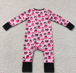 Pantalones de manga larga para bebé niña, pelele de otoño con estampado de calabazas y lazos, pelele con cremallera para niña pequeña - Product Image 4