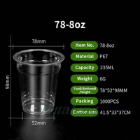 Gobelet en plastique PET à paroi simple transparent de 78 mm de diamètre - Gobelet jetable à impression personnalisée pour la vente de boissons au détail
