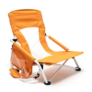 SunnyFeel Low-Back Outdoor Seat in Orange Padded low-rise Chair with Cup Holder for Travel Camping